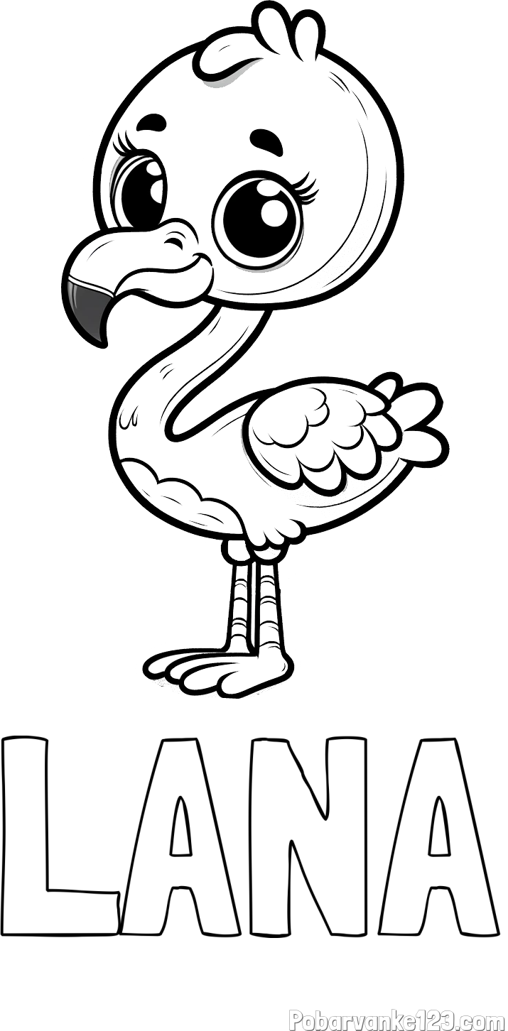 Pobarvanka imena LANA in pobarvanka majhnega flaminga