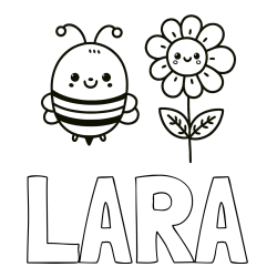 Online izdelana pobarvanka - Pobarvanka imena LARA in pobarvanka ljubke čebelice in nasmejane rože