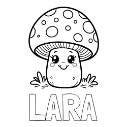Online izdelana pobarvanka - Pobarvanka imena LARA in pobarvanka ljubke gobe