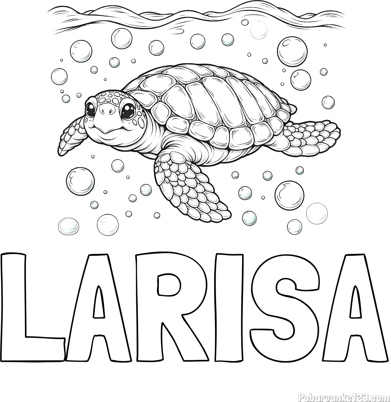 Pobarvanka imena LARISA in pobarvanka želve v morju
