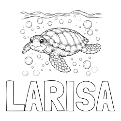 Online izdelana pobarvanka - Pobarvanka imena LARISA in pobarvanka želve v morju