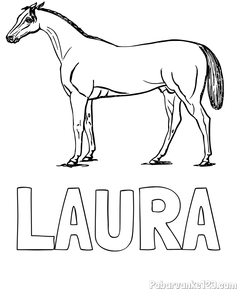 Pobarvanka imena LAURA in pobarvanka konja