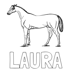 Online izdelana pobarvanka - Pobarvanka imena LAURA in pobarvanka konja