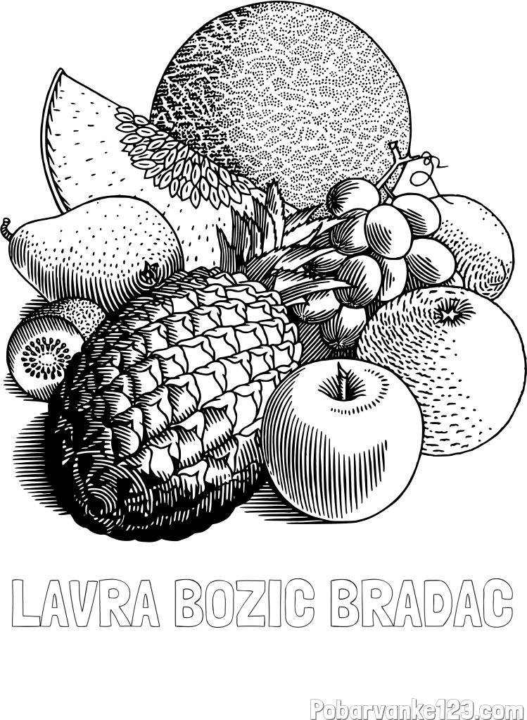 Pobarvanka imena LAVRA BOŽIČ BRADAČ in pobarvanka sadja (ananas, melona, jabolka, kivi, grozdje, pomaranča...)