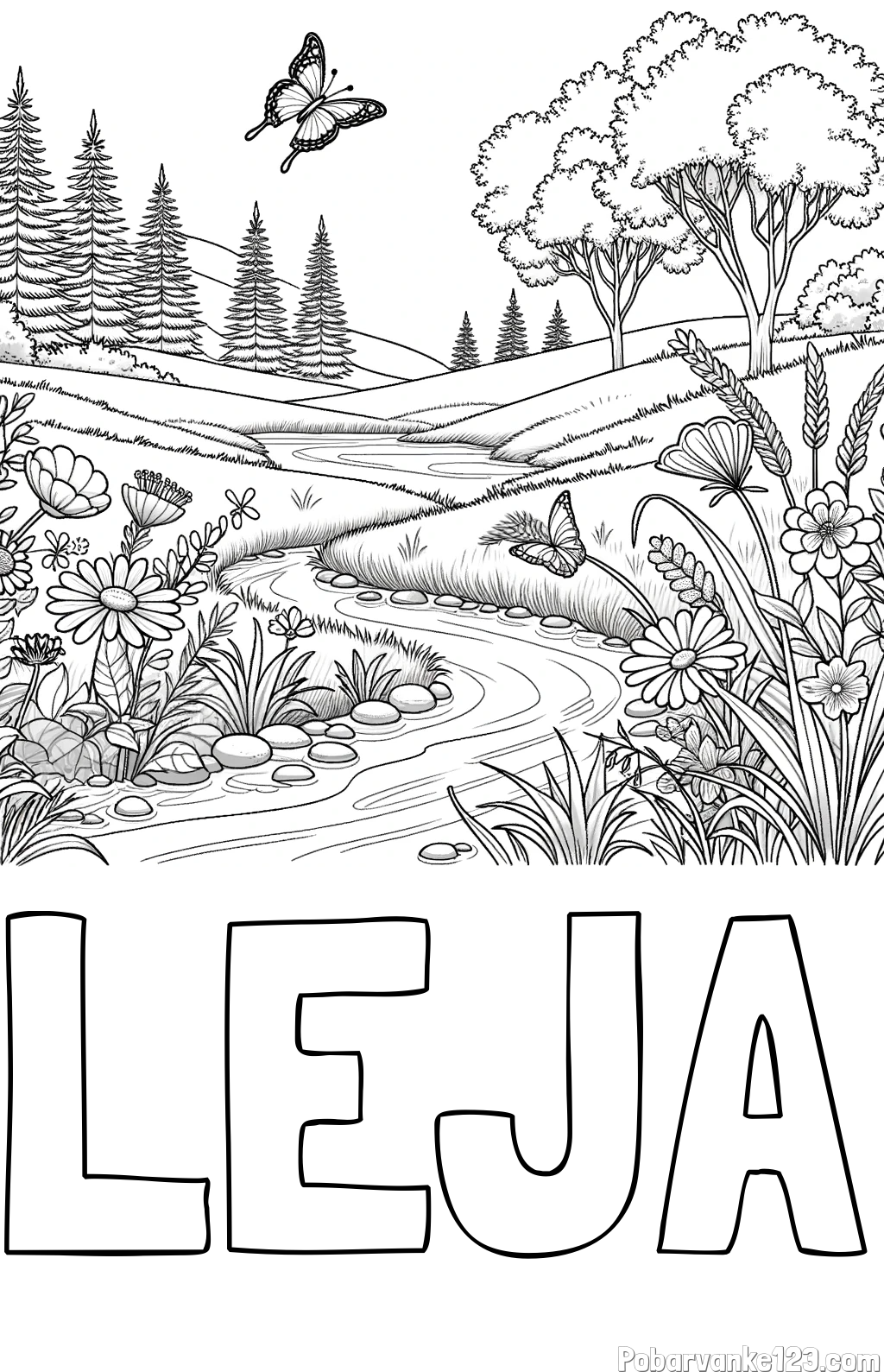 Pobarvanka imena LEJA in pobarvanka cvetoče narave