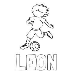 Online izdelana pobarvanka - Pobarvanka imena LEON in otroška pobarvanka preprosto ilustriranega nogometaša
