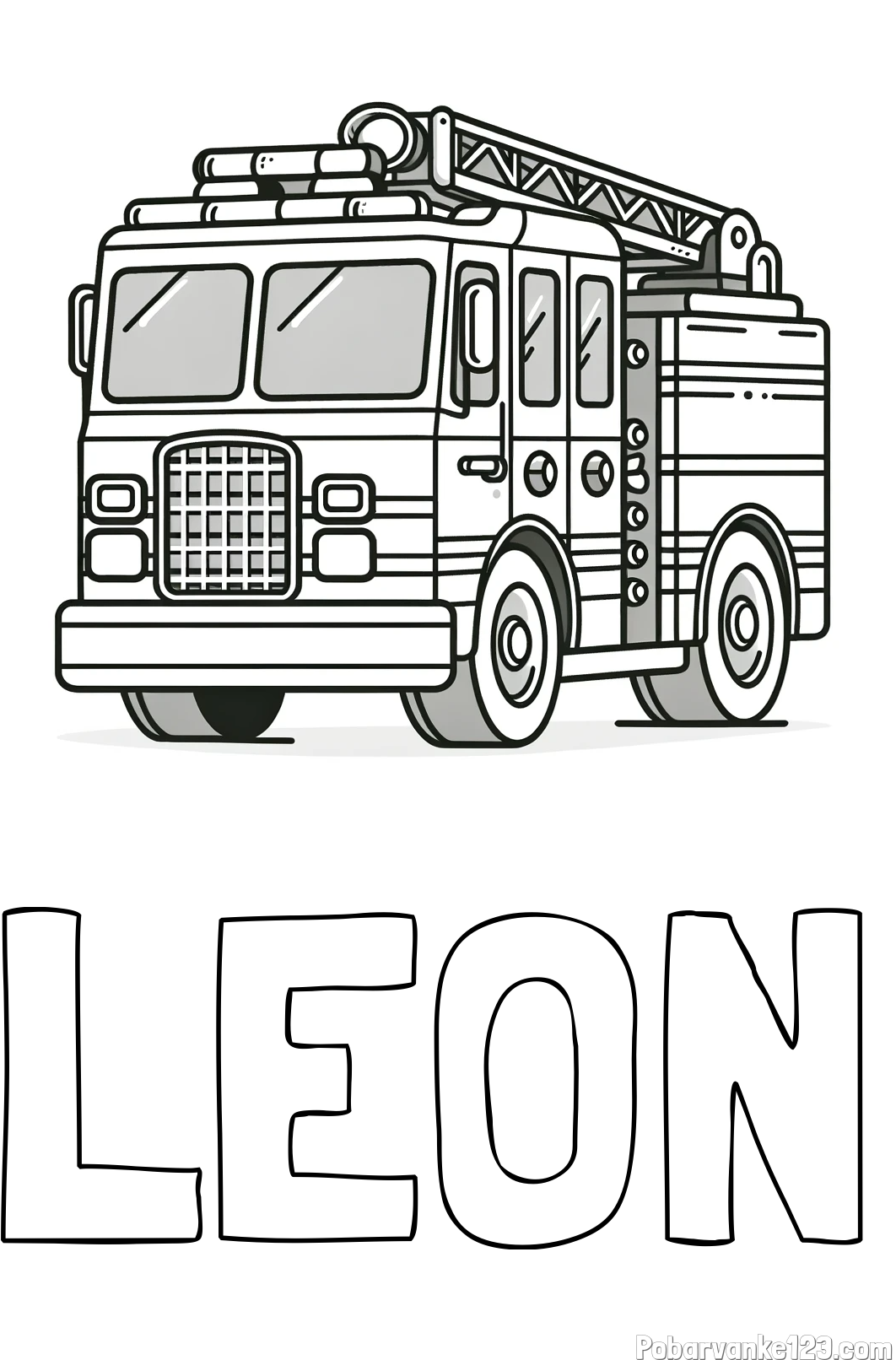 Pobarvanka imena LEON in pobarvanka velikega gasilskega avta
