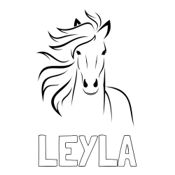 Online izdelana pobarvanka - Pobarvanka imena LEYLA in lepa pobarvanka konja