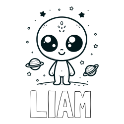 Online izdelana pobarvanka - Pobarvanka imena LIAM in pobarvanka vesoljec