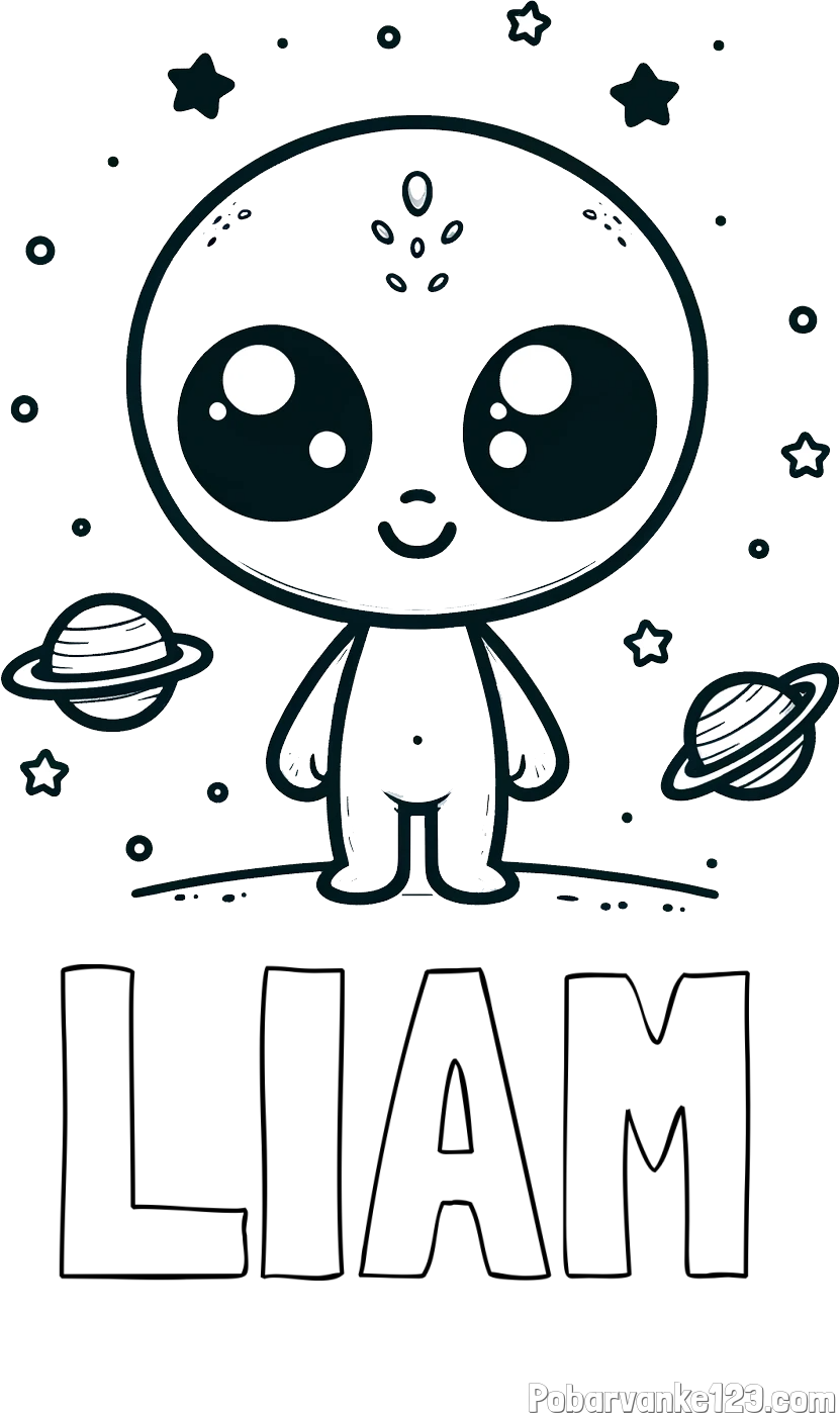 Pobarvanka imena LIAM in pobarvanka vesoljec