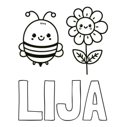 Online izdelana pobarvanka - Pobarvanka imena LIJA in pobarvanka ljubke čebelice in nasmejane rože