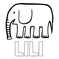 Online izdelana pobarvanka - Pobarvanka imena LILI in otroška pobarvanka slona
