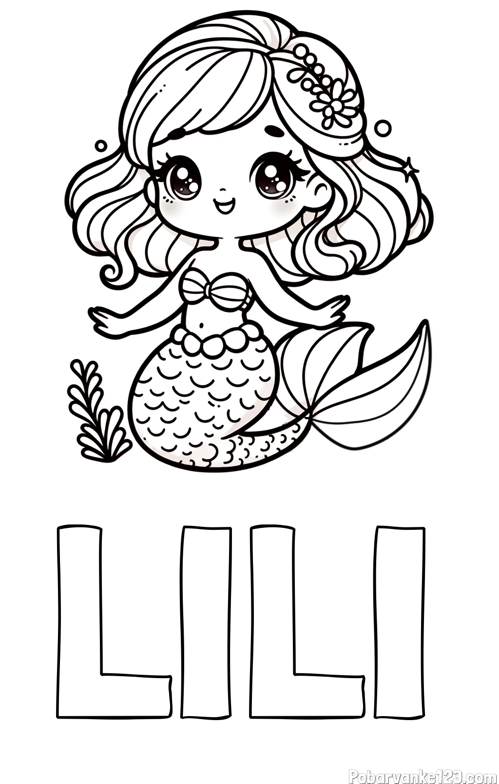 Pobarvanka imena LILI in pobarvanka simpatične morske deklice