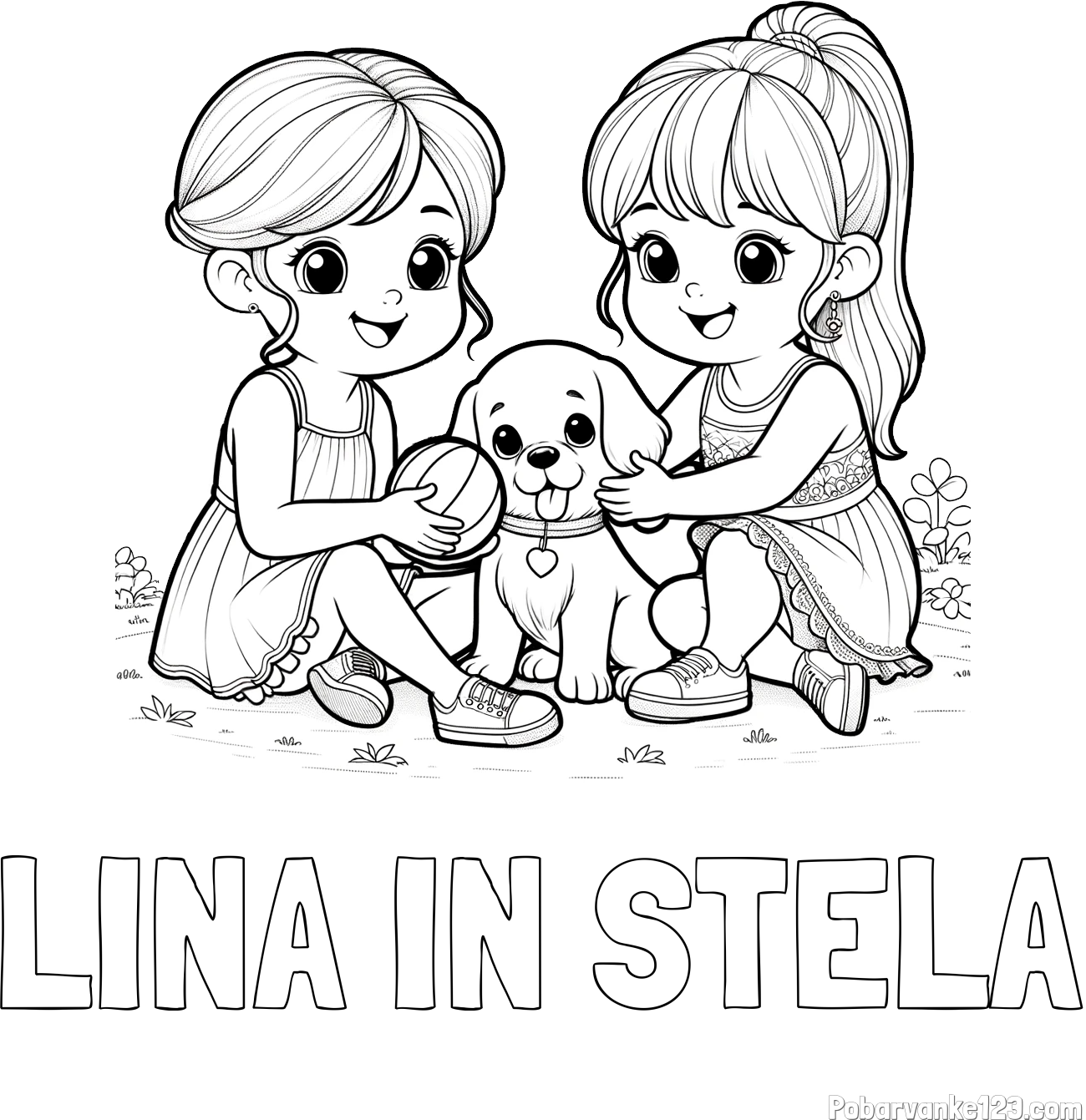 Pobarvanka imena LINA IN STELA in pobarvanka prijateljic s kužkom