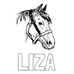 Online izdelana pobarvanka - Pobarvanka imena LIZA in konjska glava