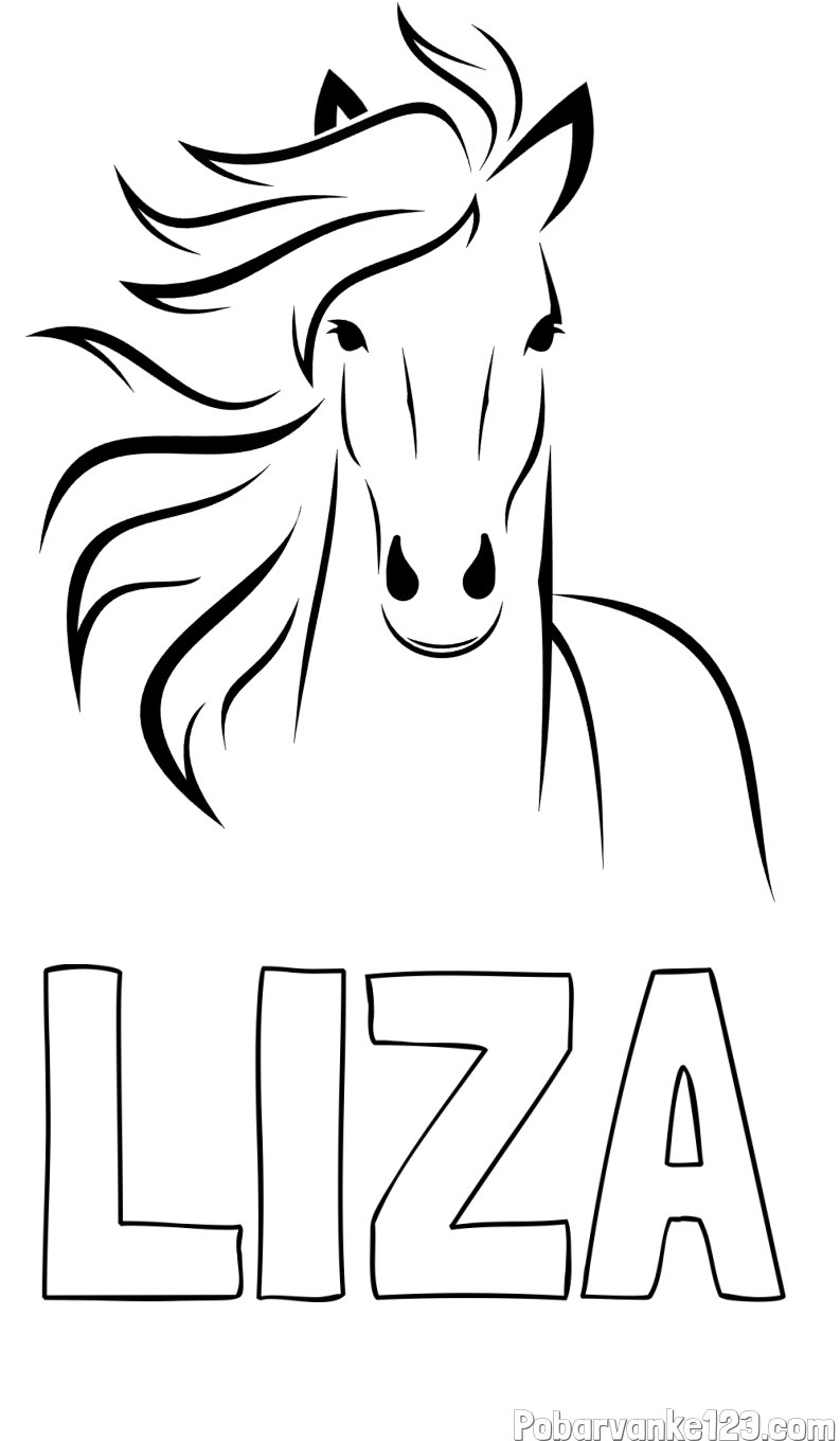 Pobarvanka imena LIZA in lepa pobarvanka konja