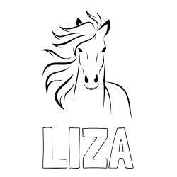 Online izdelana pobarvanka - Pobarvanka imena LIZA in lepa pobarvanka konja