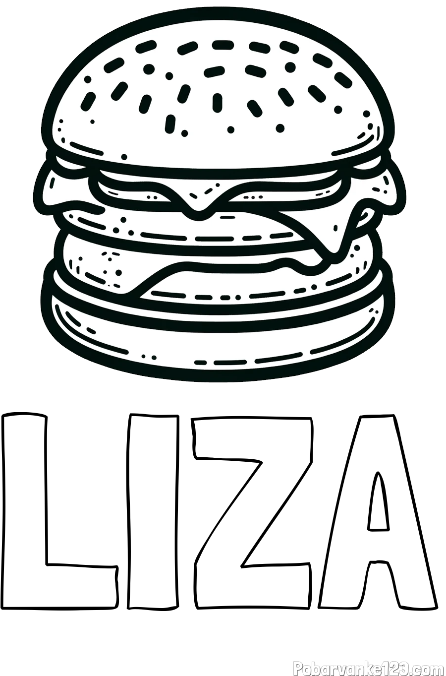 Pobarvanka imena LIZA in preprosta pobarvanka hamburgerja