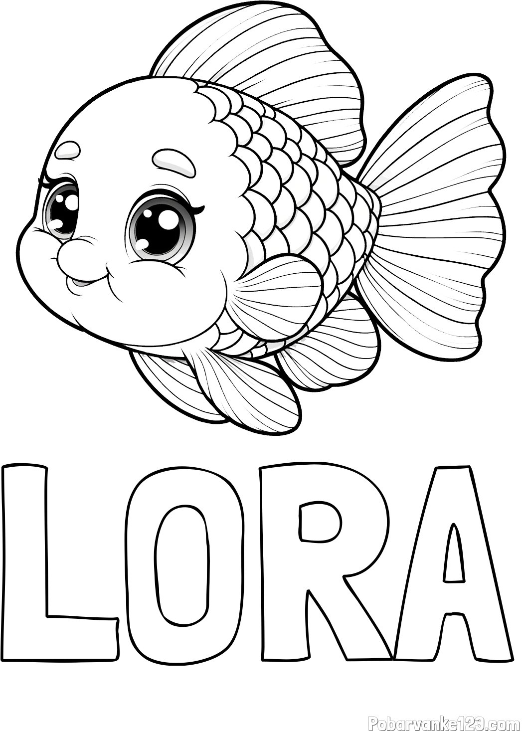 Pobarvanka imena LORA in ljubka pobarvanka starejše ribe