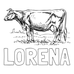 Online izdelana pobarvanka - Pobarvanka imena LORENA in pobarvanka krave na paši