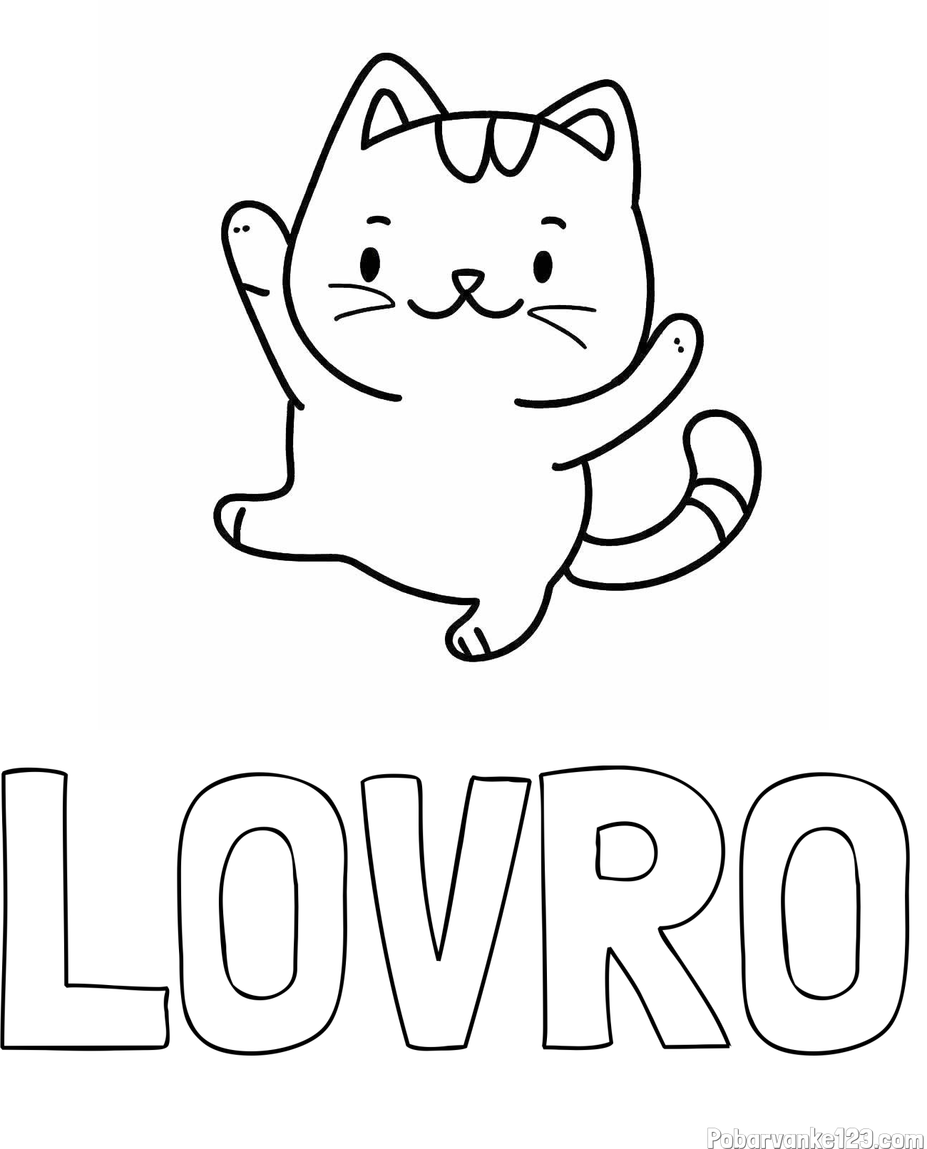 Pobarvanka imena LOVRO in pobarvanka razigrane mačke