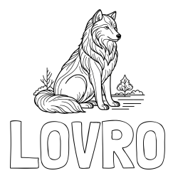 Online izdelana pobarvanka - Pobarvanka imena LOVRO in pobarvanka sedečega volka