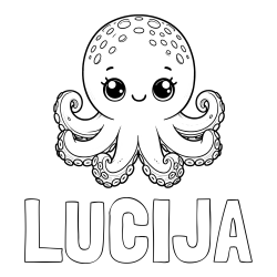 Online izdelana pobarvanka - Pobarvanka imena LUCIJA in otroška pobarvanka ljubke hobotnice