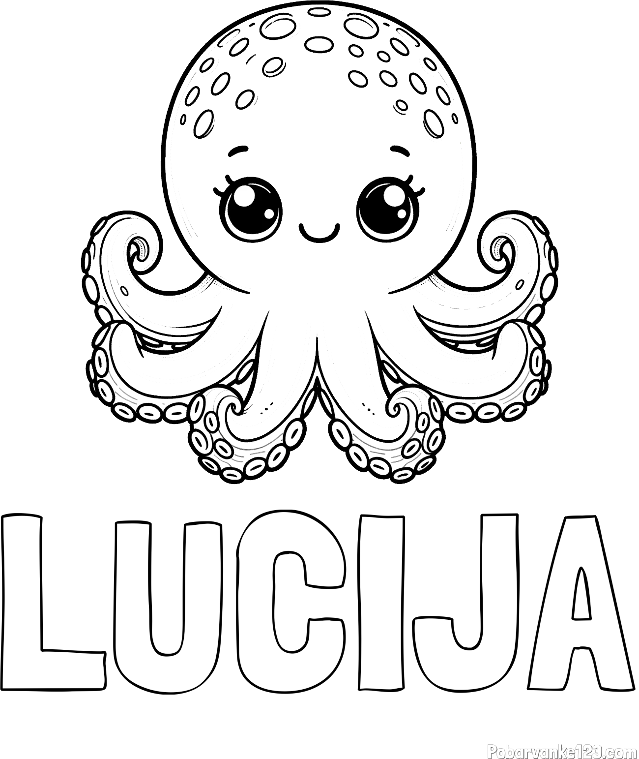 Pobarvanka imena LUCIJA in otroška pobarvanka ljubke hobotnice