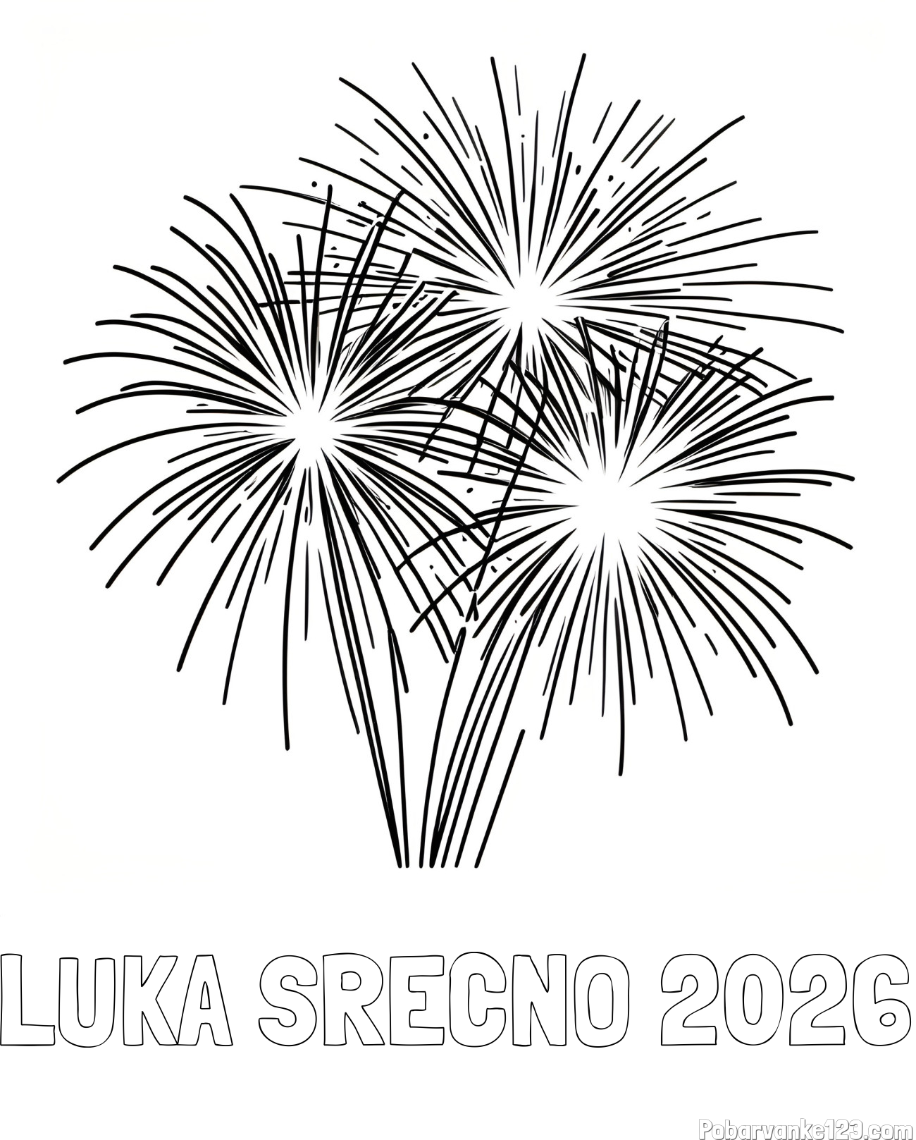 Pobarvanka imena LUKA SREČNO 2026 in lepa pobarvanka ognjemeta
