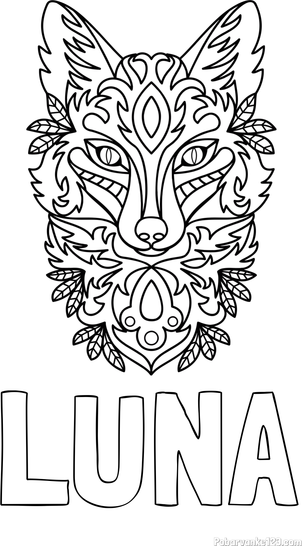 Pobarvanka imena LUNA in pobarvanka volka - mandale