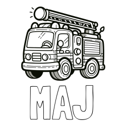 Online izdelana pobarvanka - Pobarvanka imena MAJ in otroška pobarvanka preprostega gasilskega avta