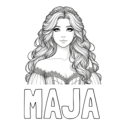 Online izdelana pobarvanka - Pobarvanka imena MAJA in pobarvanka lepe princese