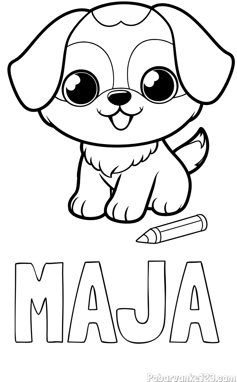Pobarvanka imena MAJA in pobarvanka prikupnega kužka