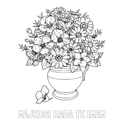 Online izdelana pobarvanka - Pobarvanka imena MAJKOSI RADA TE IMAM in pobarvanka cvetja v vazi