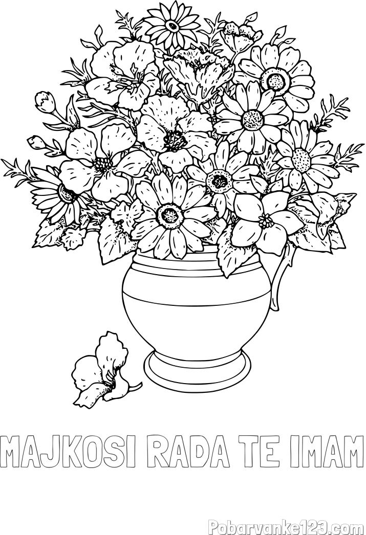 Pobarvanka imena MAJKOSI RADA TE IMAM in pobarvanka cvetja v vazi