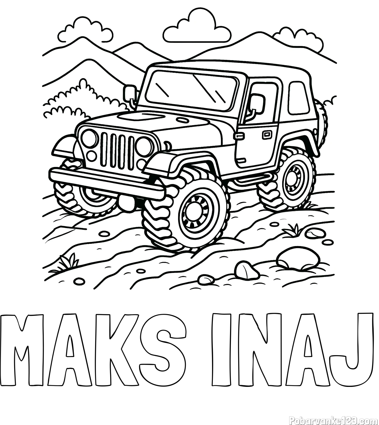 Pobarvanka imena MAKS INAJ in pobarvanka džipa na terenu
