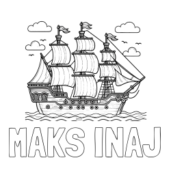 Online izdelana pobarvanka - Pobarvanka imena MAKS INAJ in pobarvanka stare gusarske ladje
