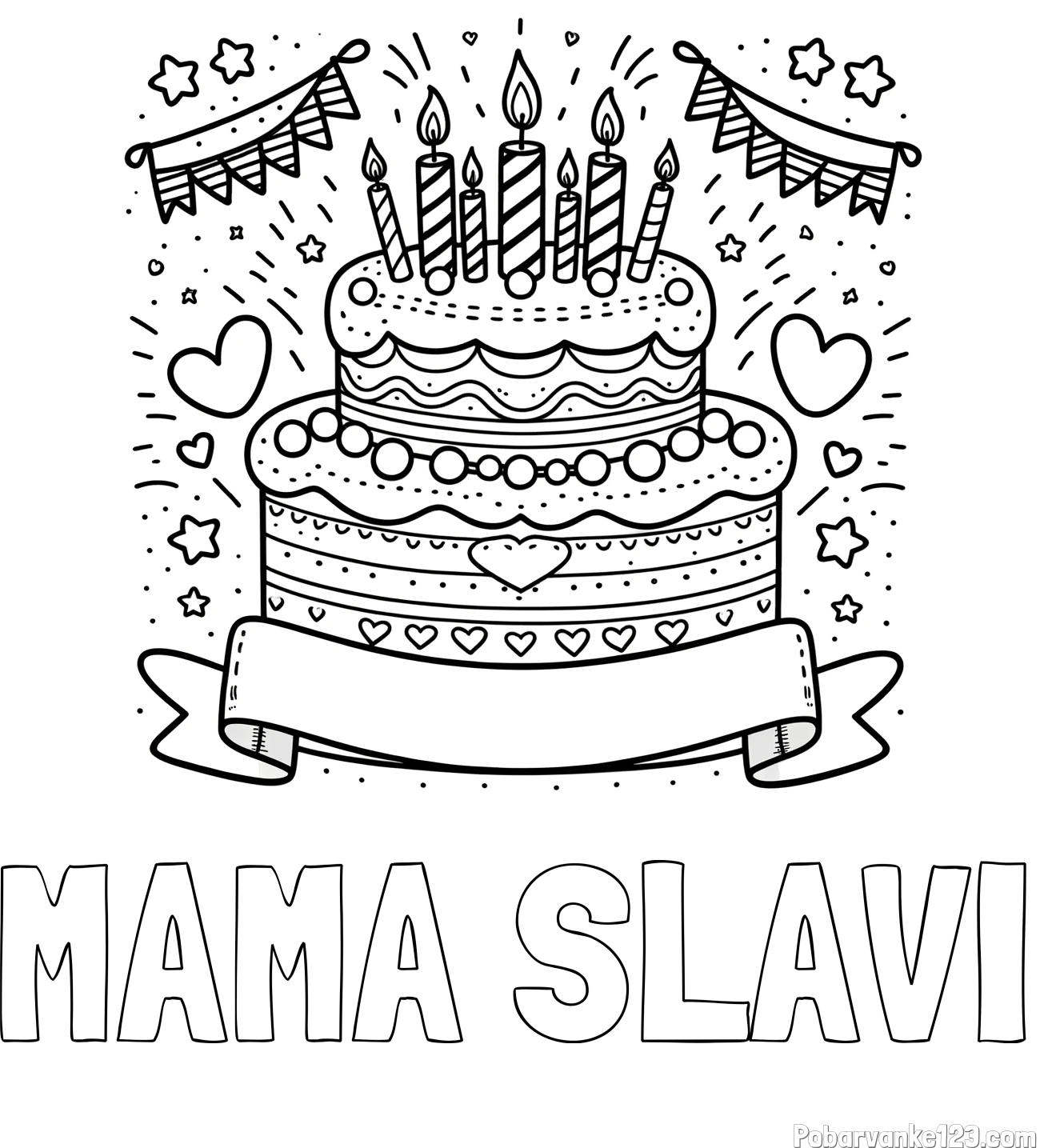 Pobarvanka imena MAMA SLAVI in pobarvanka velike torte za rojstni dan