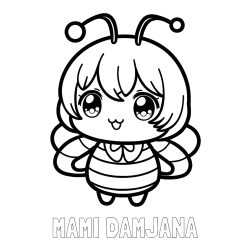 Online izdelana pobarvanka - Pobarvanka imena MAMI DAMJANA in pobarvanka čebelice v stilu anime