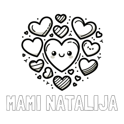 Online izdelana pobarvanka - Pobarvanka imena MAMI NATALIJA in pobarvanka srčkov