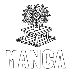 Online izdelana pobarvanka - Pobarvanka imena MANCA in pobarvanka šopka rož na mizi