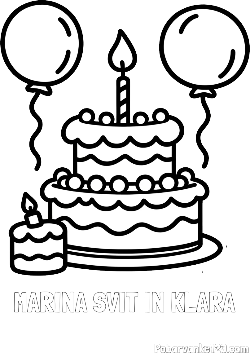 Pobarvanka imena MARINA SVIT IN KLARA in pobarvanka velike rojstnodnevne torte