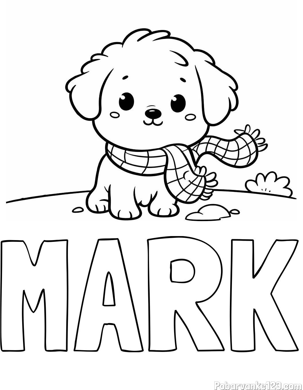 Pobarvanka imena MARK in pobarvanka prikupnega psička