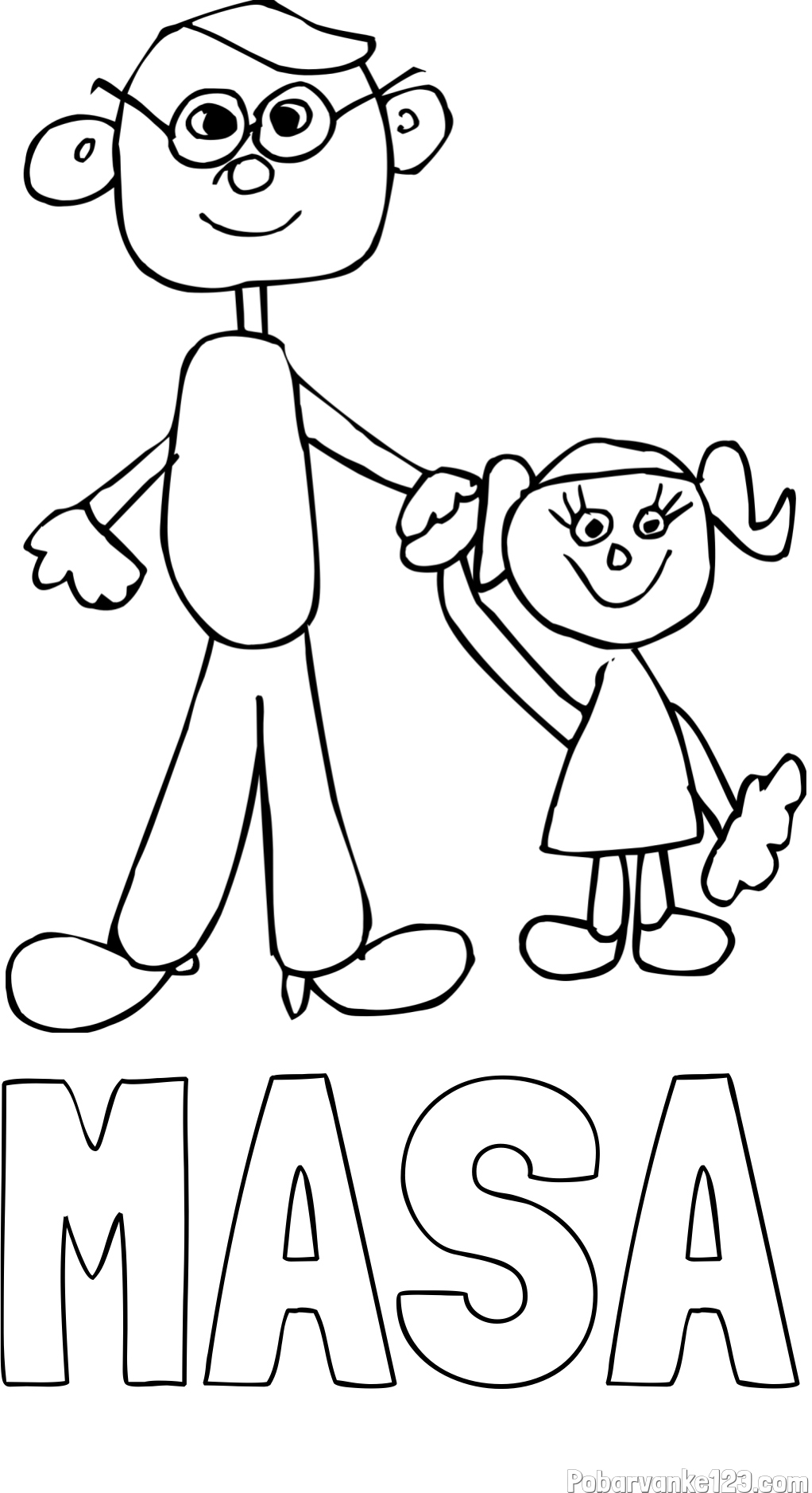 Pobarvanka imena MAŠA in otroška pobarvanka očeta in hčerke