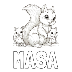 Online izdelana pobarvanka - Pobarvanka imena MAŠA in pobarvanka veveričje družine