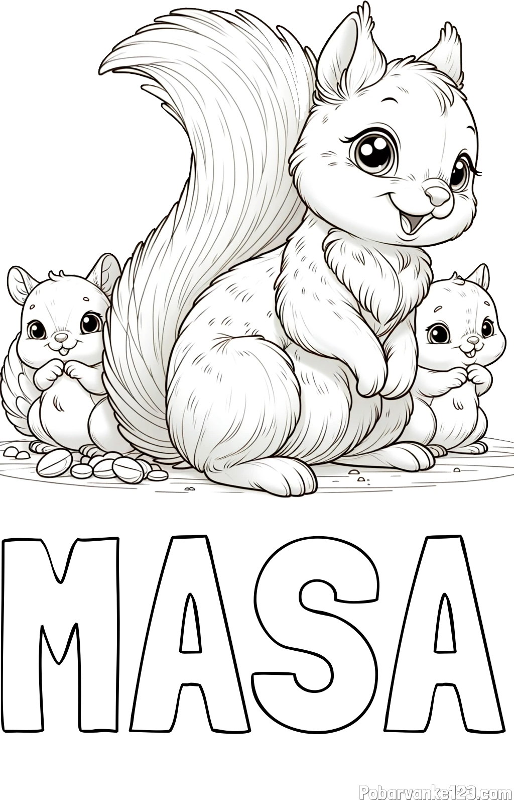 Pobarvanka imena MAŠA in pobarvanka veveričje družine