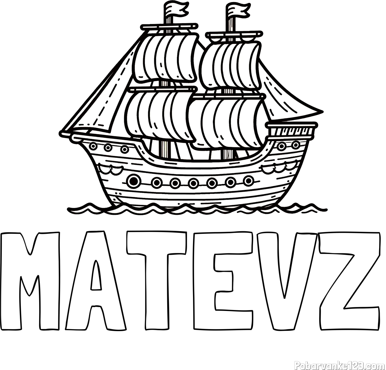 Pobarvanka imena MATEVŽ in otroška pobarvanka ladje