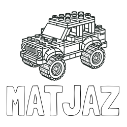 Online izdelana pobarvanka - Pobarvanka imena MATJAŽ in pobarvanka džipa sestavljenega iz LEGO kock