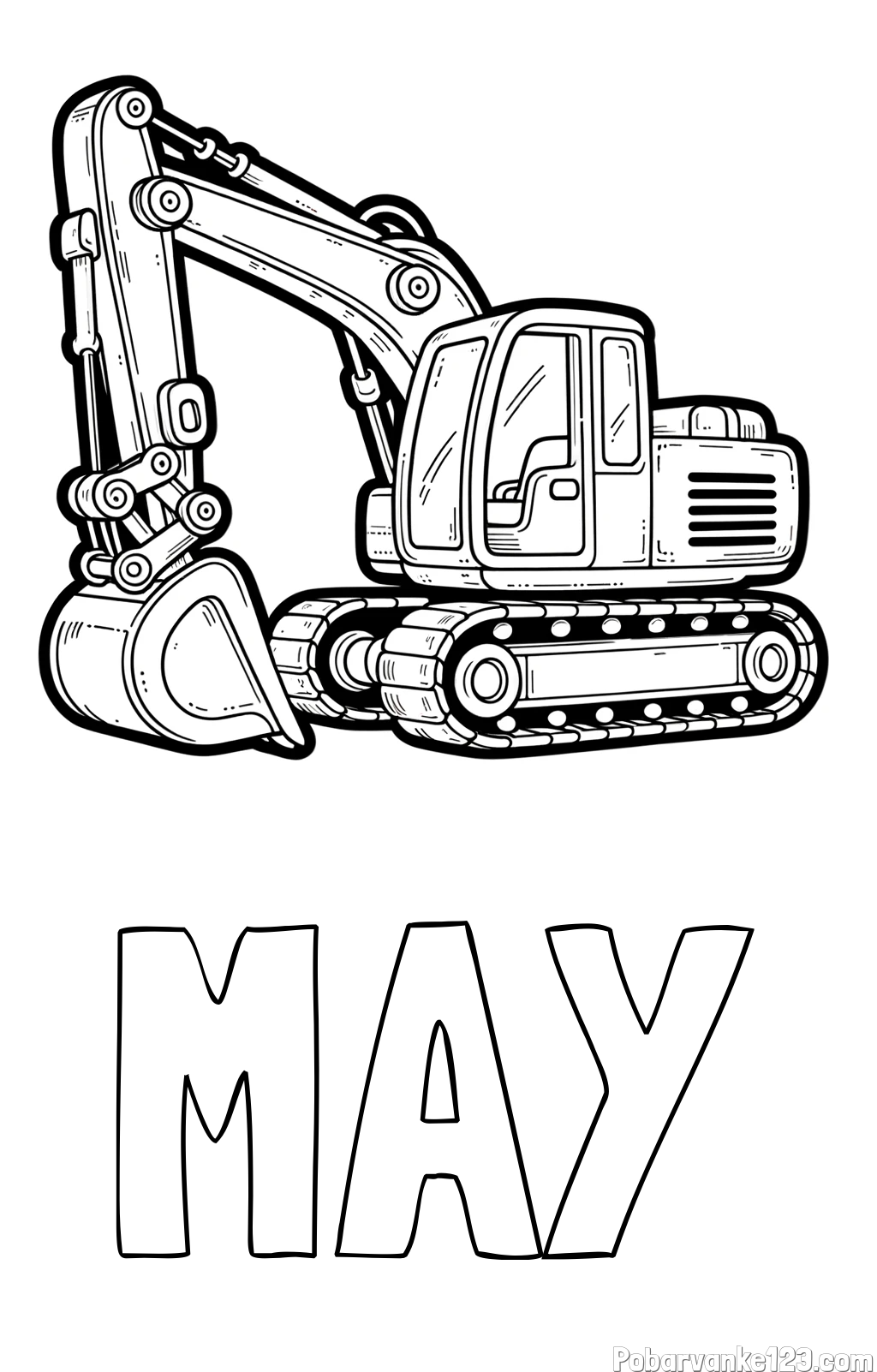 Pobarvanka imena MAY in pobarvanka velikega delovnega stroja - bagra