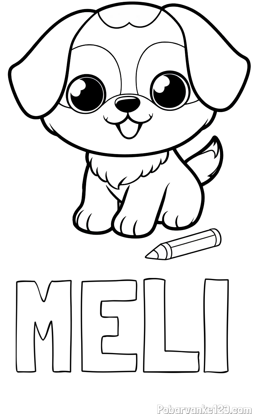 Pobarvanka imena MELI in pobarvanka prikupnega kužka